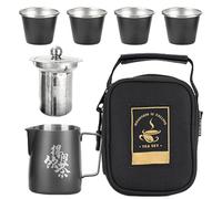 Service à thé, service à thé portable, Ensemble de tasses à en acier inoxydable avec théière, Sac de voyage, service à Kung Fu, ensemble de cérémonie du portable pour sac à dos, camping