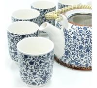 Service à Thé - Théière et ses 6 Tasses Déco Bleue