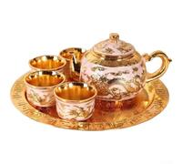 Service à thé traditionnel chinois avec plateau compact | Construction en métal, finition galvanisée, résiste au ternissement, design culturel complexe, poignée robuste