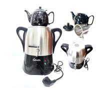 Service à thé turc, samovar électrique en acier inoxydable, théière 1 L et bouilloire 3 L, théières doubles, avec filtre à thé et couvercle, style familial moderne, avec fonction maintien au chaud