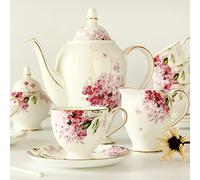 Service à thé Vintage en porcelaine, 15 pièces, tasse et soucoupe fleurs for femmes adultes avec théière, sucrier pot lait