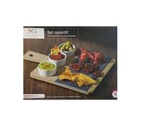 Service Aperitif 4 Pcs Plateau Coupelle 35.5 X 26 Cm Ardoise Bambou Gris G