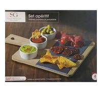Paris Prix – Service apéritif 4 pièces – Plateau ardoise bambou 35,5 x 26 cm avec coupelles – Gris