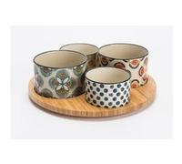 Service apéritif Imany 4 bols avec plateau bois - Amadeus - Beige - Grès multicolore G