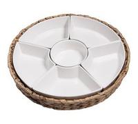 Service apéritif tressé 7 pièces 36 cm - Table Passion - Blanc - Porcelaine G
