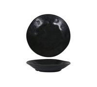 Service Assiettes DENA rondes de 12 Pièces creuses en Porcelaine noir, plat de service pour soupe, entrées et salades - D 23 x H
