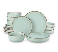 service combiné de 16 pièces en faïence, service de table avec émail sésame et ligne de bordure, set de vaisselle pour 4 personnes, vert jade