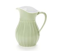 Service combiné de 18 pièces en grès pour 6 personnes - Rose pastel - Pour le printemps, l'été, Pâques (vert pastel, pichet de 1,7 l)