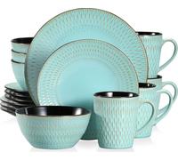 Service combiné en grès, vancasso PLUVO Service de table, 16 pièces de vaisselle avec 4 assiettes, 4 assiettes à gâteaux, 4 bols et 4 tasses pour 4 personnes