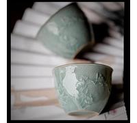 Service Coupe Personnelle Kung Fu Tea 2pc/Set 60ml Tasse À Thé Rétro En Céramique Ge Kiln Art Floral Relief Fait La Main Émail Craquelé Services A Thé Portables