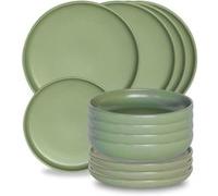 Service d'assiettes 12 pièces Uno amande - Table Passion - Vert - Grès Vert G