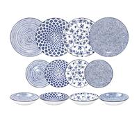IBILI - Service de table 12 pièces Armonia bleu, assiettes en porcelaine pour 4 personnes