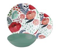 Service d'Assiettes de 18 Pièces en Porcelaine, Servi de Table Colorée pour 6 Personnes, Assiette Creuse, Assiette, à Fruits ou Sucrés, Fantaisie Coquelicots
