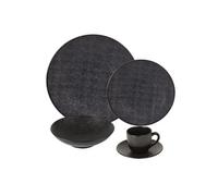 Service d'assiettes et ses tasses à thé avec soucoupe Vésuvio noir - - Noir - Grès