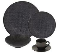 Service d'assiettes et ses tasses à thé avec soucoupe Vésuvio noir - - Noir - Grès