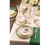 Service de dîner de 27 pièces, 100% porcelaine, vert, marron et blanc | Comprend des assiettes de service, des bols et des assiettes à dessert | Passe au lave-vaisselle et au micro-ondes | Elegant