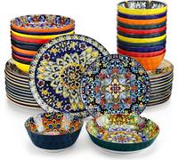 Service de table 12 personnes, vancasso simi 48pcs service combiné en porcelaine, service de table avec assiettes à manger, assiettes à dessert, assiettes à soupe et bols, style bohème