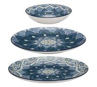 HOME DECO FACTORY - KA0664 Service de Vaisselle 12 Pièces - Mandala Bleu - Design Élégant - Facile à Entretenir - pour Toutes Occasions - Taille 268 cm - Couleur Bleu