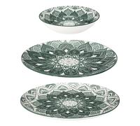 HOME DECO FACTORY - KA0665 Service de Vaisselle 12 Pièces Mandala Vert - Design Élégant et Pratique - Ensemble en Céramique - Taille Standard - Couleur Vert