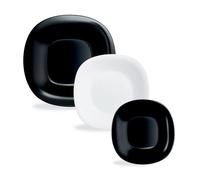 Service de table 18 pièces Carine blanc et noir - Luminarc - Opale trempé extra résistant Luminarc
