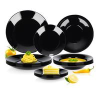 Service de table 18 pièces - Verre opale - Assiettes creuses et à dessert - Noir