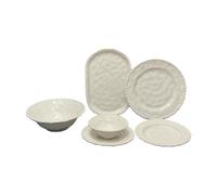 Service de Table 26 Pièces en Porcelaine 6 Personnes |6 Plates, 6 Creuses, 6 Assiettes à Dessert, 6 Bols à Céréales, 1 Plat oval et 1 Saladier Passe au Lave-vaisselle Blanc Perle