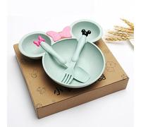 Service de table 3 pièces Minnie et Mickey Mouse pour bébé - Assiettes mignonnes avec fourchette et cuillère, ustensiles d'alimentation sans BPA pour enfants de 1 à 3 ans