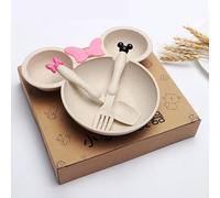 Service de table 3 pièces Minnie et Mickey Mouse pour bébé - Assiettes mignonnes avec fourchette et cuillère, ustensiles d'alimentation sans BPA pour enfants de 1 à 3 ans
