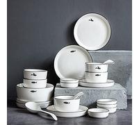 Service de table 32 pièces en porcelaine pour 4 à 6 personnes, vaisselle nordique Simplicity avec assiettes et bols