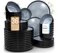 Service de table 36 pièces pour 12 personnes - Beau service de table en grès de style méditerranéen pour 12 personnes - Passe au lave-vaisselle et au micro-ondes - Service de pour 12 Bleu Gris