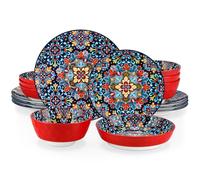 Service de table 4 personnes, 16 pièces service combiné en porcelaine, set de vaisselle avec assiette plate, assiette à dessert, assiette à soupe, bols, style bohème