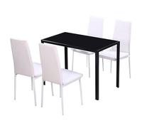Service de table 5 pièces noir et blanc - Vaisselle en PVC de qualité supérieure - Durable, facile à nettoyer - Parfait pour les familles et les invités - Design élégant et élégant
