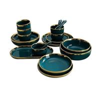 Service De Table Assiette en céramique verte, assiettes à steak, bols, vaisselle en porcelaine, ensemble de vaisselle for hôtel familial(4 people set(17pcs))