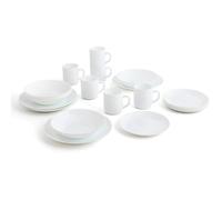 Service de table blanc - FEBEST - 24 pièces - Pour 6 personnes - Assiettes plates 25 cm - Assiettes à soupe 20 cm