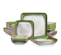 Service de table carré vert, vaisselle cuisine 16 pièces, en céramique for 4 personnes pour les repas(MIX-COLOR-16-PIECE)