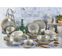 Service de Table Complet en Porcelaine, Collection PATTERN Eclipse SR-COE26 BJORN, Gris Anthracite, 42 Pièces pour 6 Personnes, Compatible Lave-vaisselle et Micro-ondes