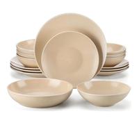 Service de table complet, vancasso Assiette, Série SABINE-BG 16 pièces, Design Moucheté sésame Semi-mat - Beige