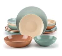 Service de table complet, vancasso Assiette, Série SABINE-M 16 pièces, Design Moucheté sésame Semi-mat - Couleur Mélangée