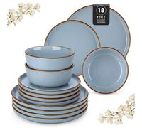 service de table de 18 pièces en céramique stoneware, service combiné avec émail sésame et ligne de bordure, set de vaisselle pour 6 personnes, bleu