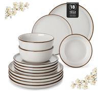 service de table de 18 pièces en céramique stoneware, service combiné avec émail sésame et ligne de bordure, set de vaisselle pour 6 personnes, gris