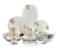Service de table en céramique 46pcs Set, Dinnerware, Gold Leaf Design, Pocelain Kitchen, Christmas Plate, Dinner