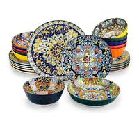Service de table en céramique 6 à 24 pièces, vaisselle grès avec assiette dîner/à dessert/bol céréales/à pâtes for personnes pour les repas(24 PCS SET)