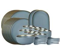 Service de table en céramique à bord doré mat avec cuillère, bol céréales, assiette dessert, steak for le dîner, ensemble d'assiettes et bols cadeaux pour les repas(8 people set)