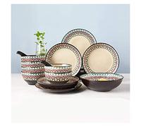 Service de Table en céramique à Motifs géométriques rétro, 18 pièces, élégant Ensemble d'assiettes de Cuisine avec glaçure réactive
