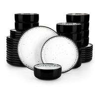 Service de table en céramique Ensemble d'assiettes en céramique blanche et noire de 18/36 pièces, service table grès avec 6 assiettes plates/desserts/bols/soupes(36 Piece)