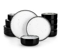 Service de table en céramique Ensemble d'assiettes en céramique blanche et noire de 18/36 pièces, service table grès avec 6 assiettes plates/desserts/bols/soupes(18 Piece)