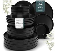 Service de table en faïence, 24 pièces service combiné pour 6 personnes, set de vaisselle avec bol, assiette creuse, assiette à dessert, assiette plate