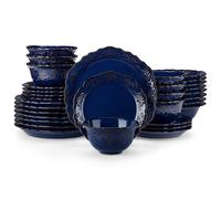 Service de table en faïence, 32 pièces, service combiné avec assiettes à manger, assiettes à gâteaux, assiettes à soupe et bols pour 8 personnes, bleu