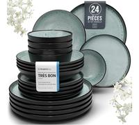 Service de table en faïence pour 6 personnes, 24 pièces, vainqueur du test, magnifique service de table méditerranéen en faïence méditerranéenne, service de table pour 6 personnes, set de vaisselle