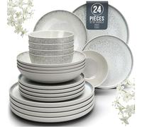 Service de table en faïence pour 6 personnes, 24 pièces, vainqueur du test, magnifique service de table méditerranéen, set de bols et assiettes, service de table pour 6 personnes, set de vaisselle